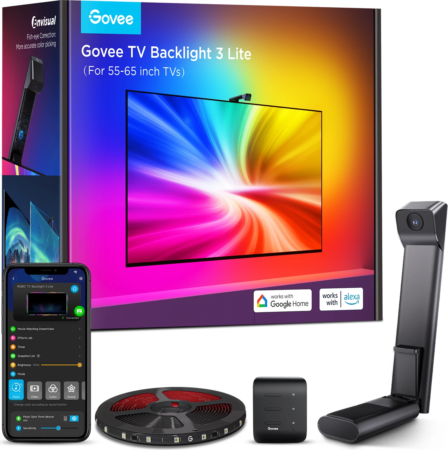 Ndriçim LED prapa TV Govee Envisual TV Backlight 3 Lite, 55-65\", me kamerë, RGB
