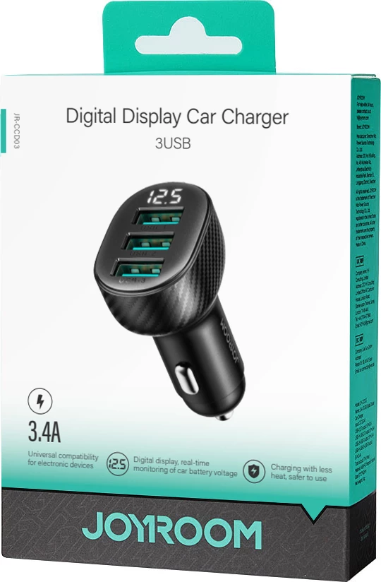Karikues veture Joyroom JR-CCD03, 3x USB-A, 3.4A, me ekran, zi