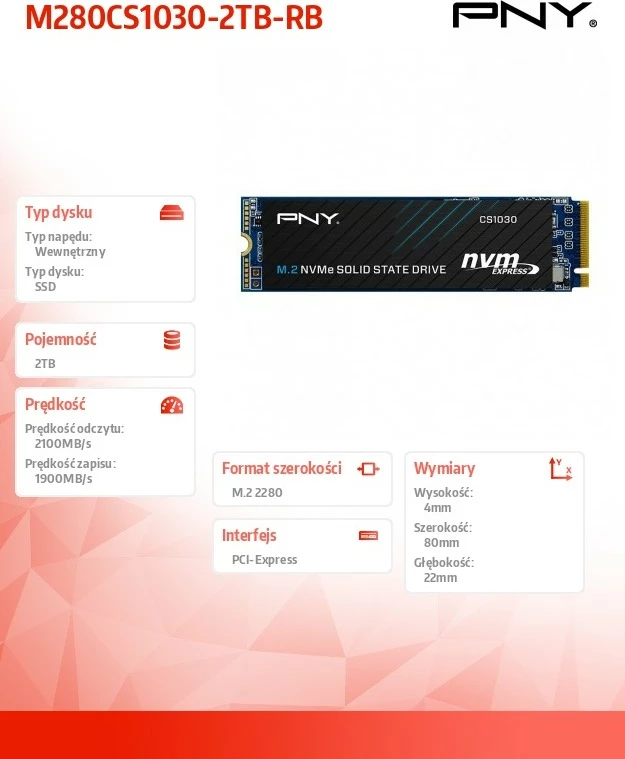 SSD PNY CS1030, 2TB, M.2 2280, PCIe NVMe