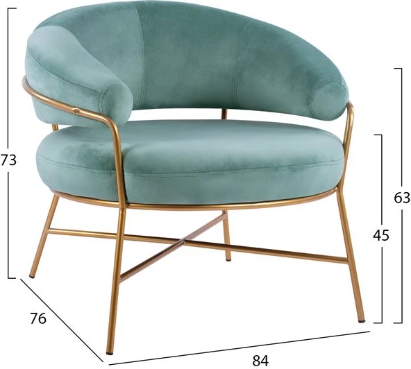 Karrige me krahë Trudi FH8639.07, kadife jeshile pishtako, kornizë ari 84x79x74cm