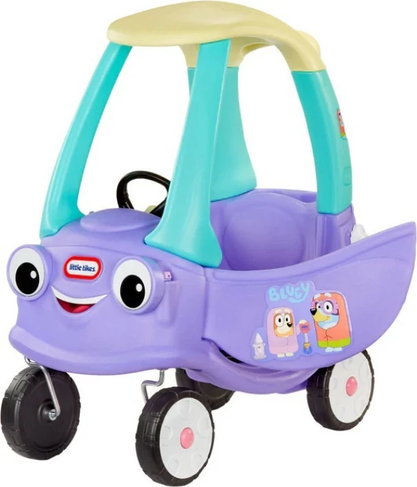 Makina lodër ride-on Little Tikes Cozy Coupe Bluey, plastikë, me tinguj, për fëmijë, Turkuaz/Vjollcë/E verdhë