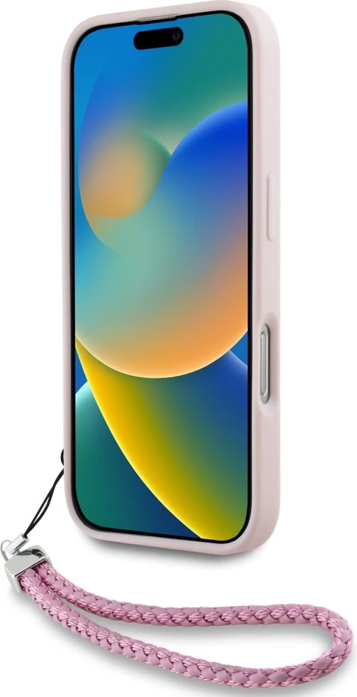 Mbështjellës Karl Lagerfeld Quilted Initial Logo & Chain Strap për iPhone 16 Pro Max, Rozë