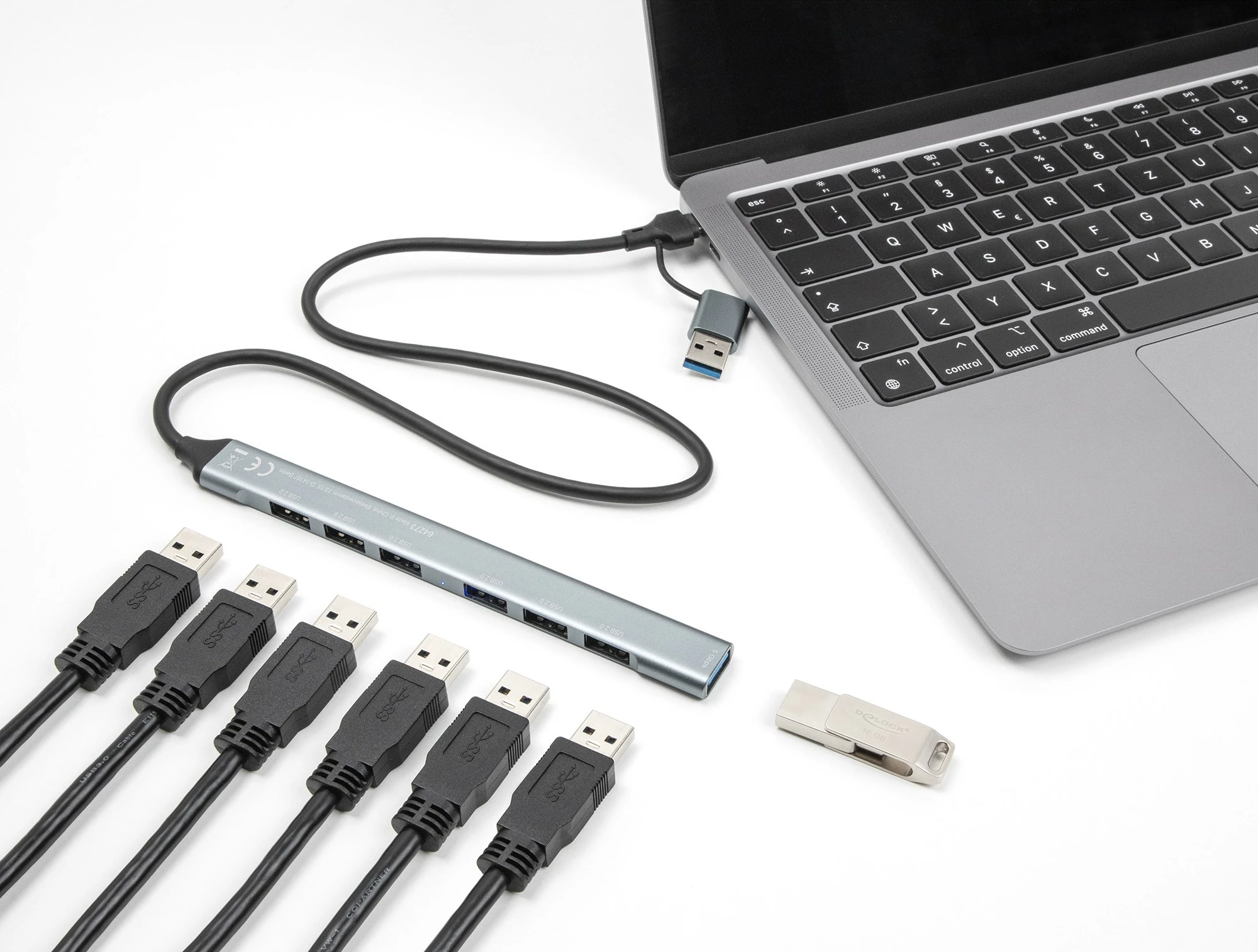 USB hub DeLOCK 7 porta, Type-C/Type-A, 5Gbps, metalik, gri