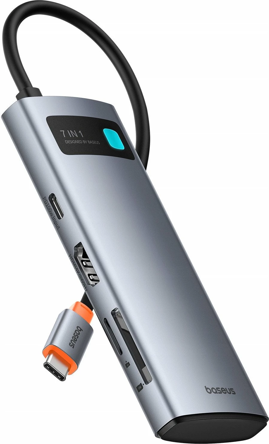 Hub USB-C Baseus Metal Gleam 7n1, HDMI 4K@60Hz, 3x USB 3.0, USB-C PD 100W, SD/microSD, gri
