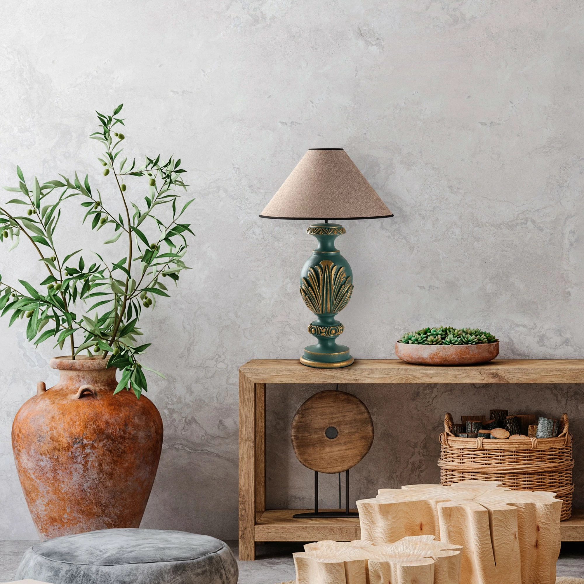 Llambë tavoline Opviq, ELEGANZE-5314, jeshile dhe kafe e çelët