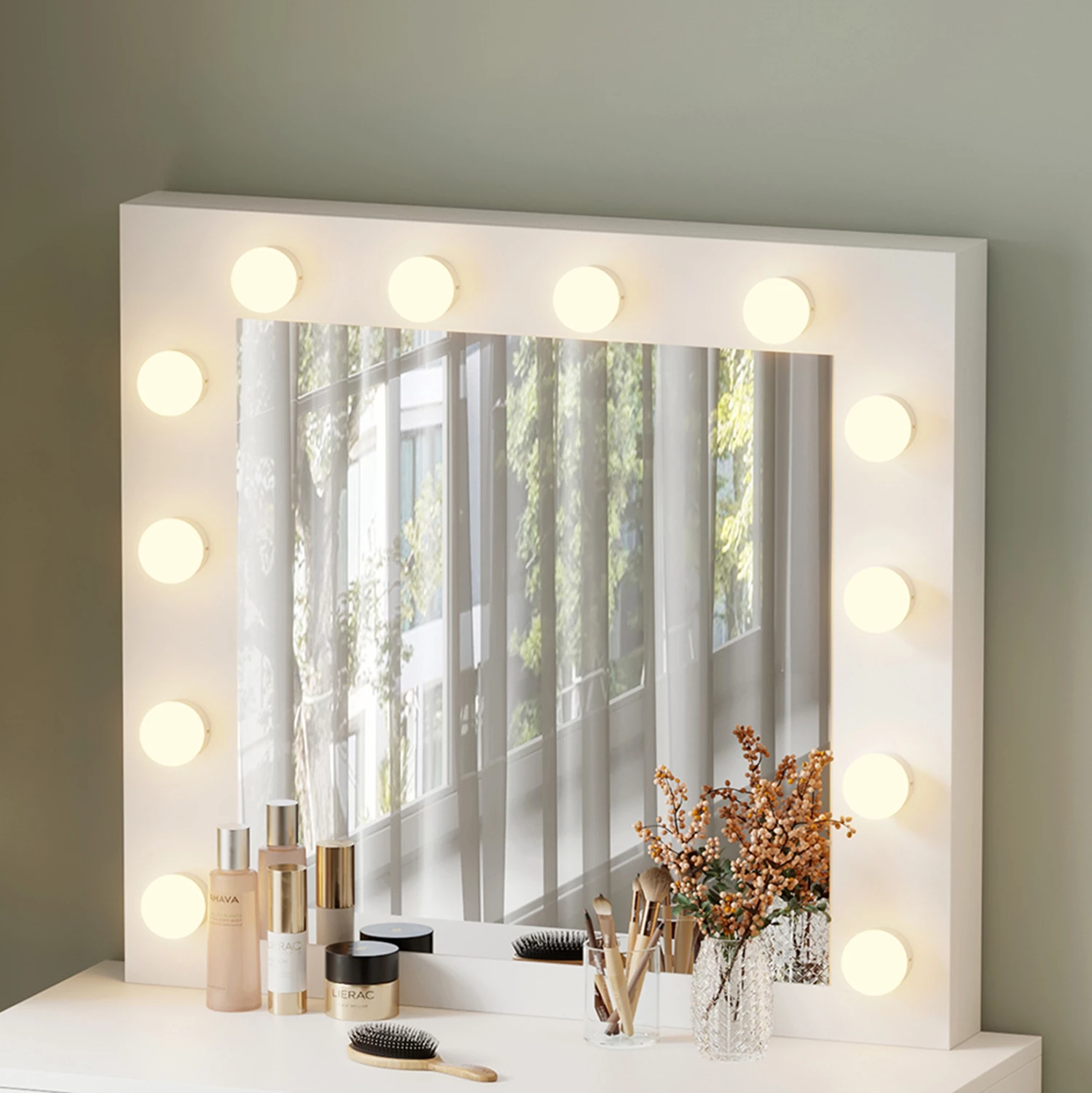 Tavolinë grimi me LED dhe sirtarë BEYON FH2500.03 melaminë, e bardhë, 80x40x140H cm