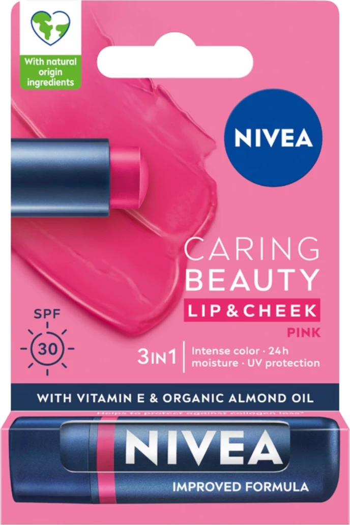 Buzëkuq për femra Nivea Caring Beauty Nourishing Lipstick 3-in-1 Pink 4.8g