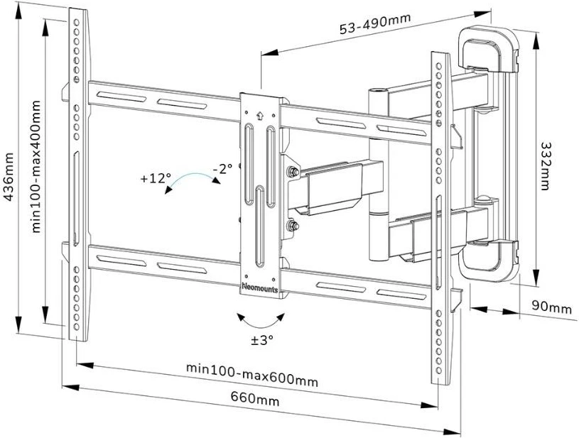 Mbajtëse muri Neomounts WL40-550BL16 për TV/monitor 40-65", Metal, E zezë