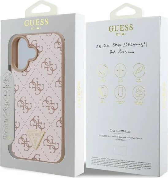 Mbështjellës Guess New 4G Triangle për iPhone 16 Plus, Bardhë