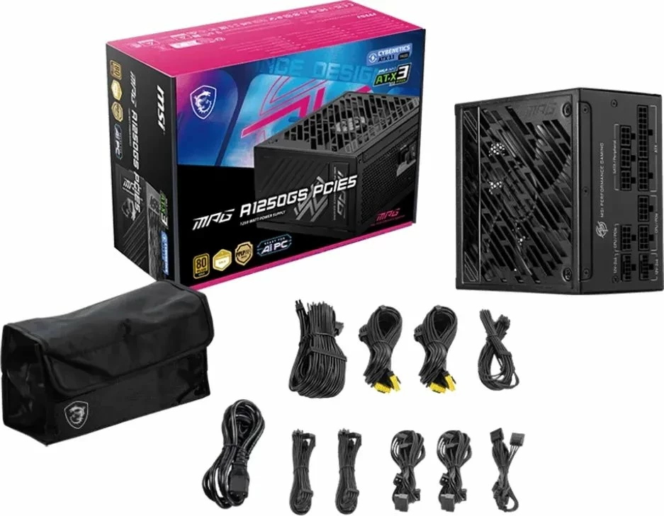 Furnizues rryme (PSU) MSI MPG A1250GS PCIE5 1250W ATX 3.1 80 Plus Gold full modular, e zezë