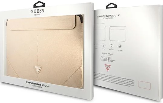 Mbështjellës laptopi Guess Saffiano Triangle Logo, 14", Bezhe
