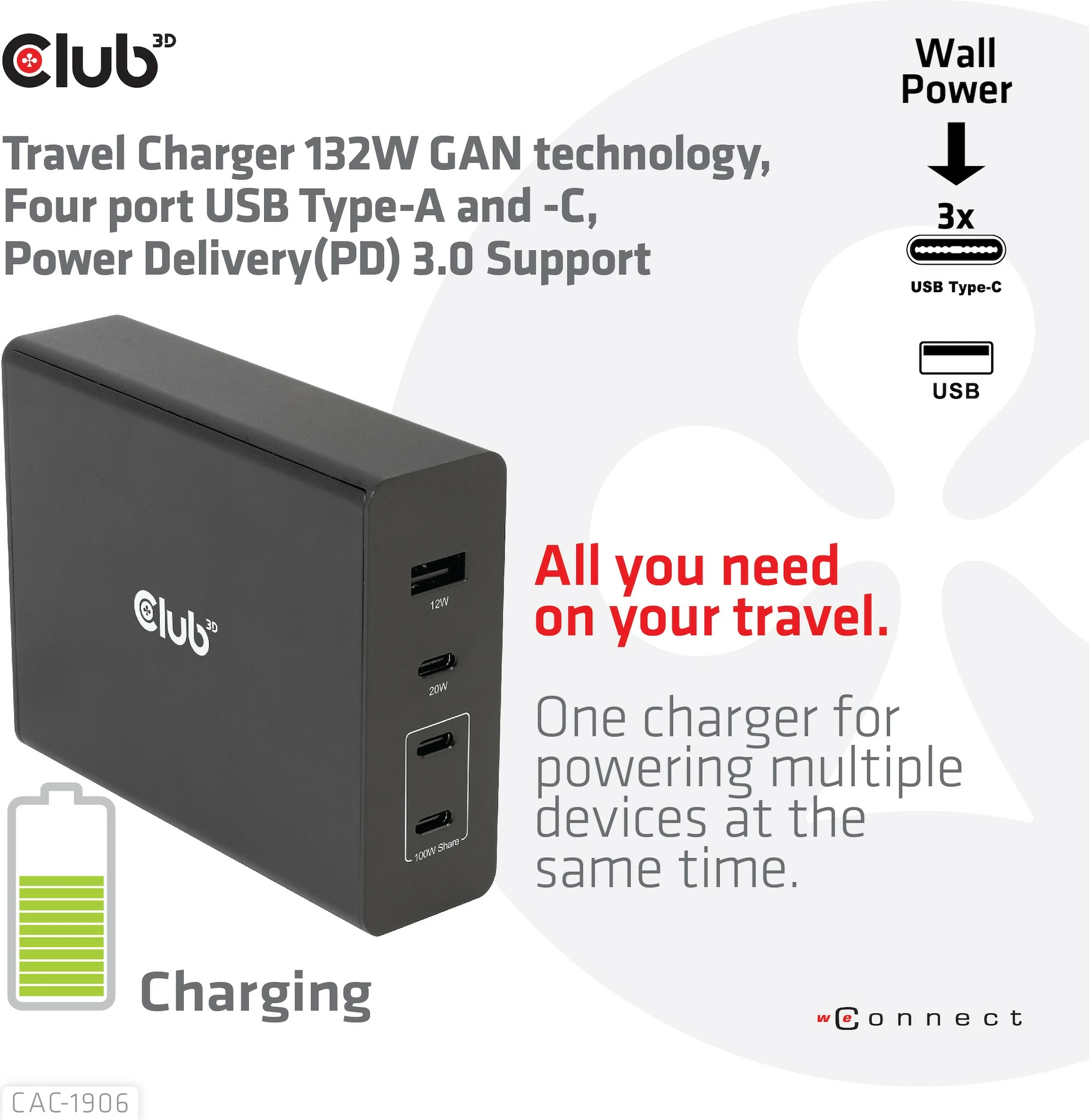 Karikues Club3D 3xUSB Type-C 1xUSB Type-A PD 132W GaN i zi