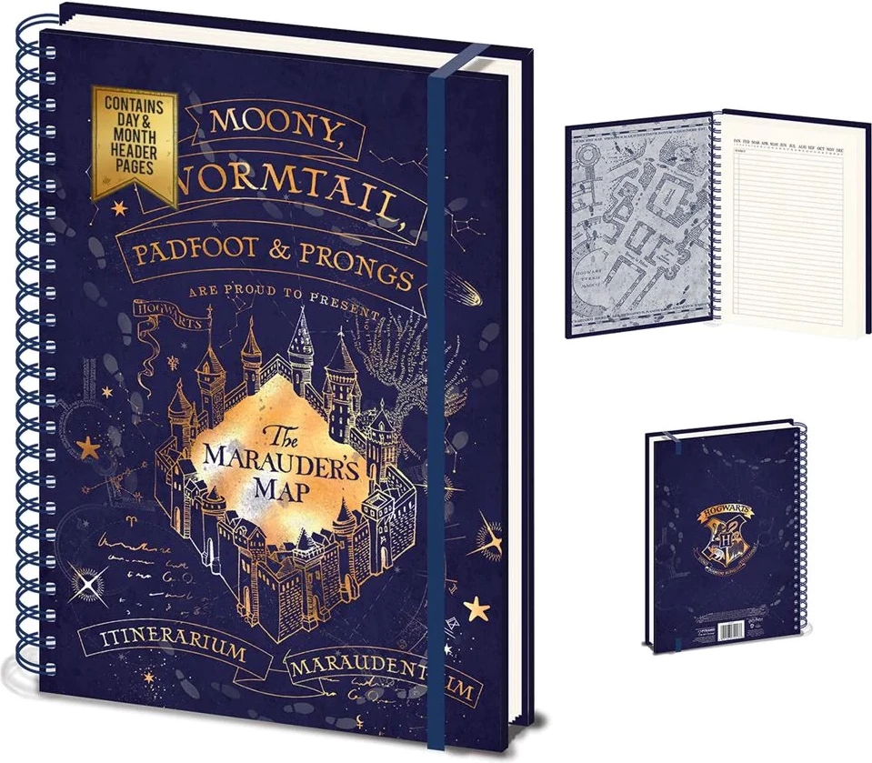 Fletore me spirale Pyramid International Harry Potter Marauder's Map A4, blu e errët