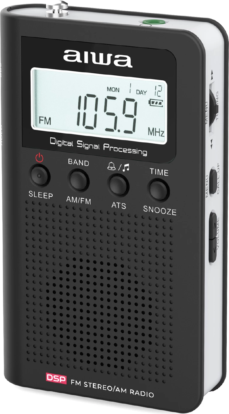 Radio portative Aiwa RSD-45/BK AM/FM stereo me DSP, alarm, LCD me ndriçim, me Kufje + 3x AAA, e zezë