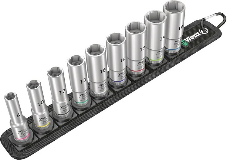 Set çelësa tubash Wera 05004545001, 9 copa, metrik, 3/8", 8-19mm, me kasë tekstili