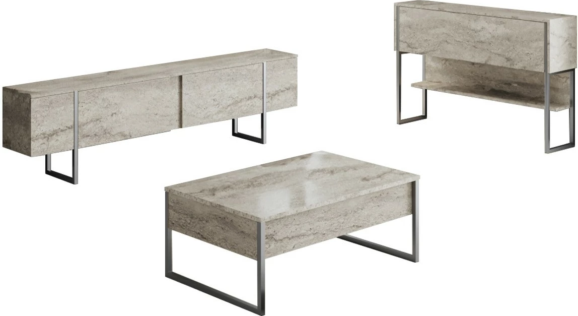Set mobiljesh për dhomë dite, Luxe, travertin, argjend