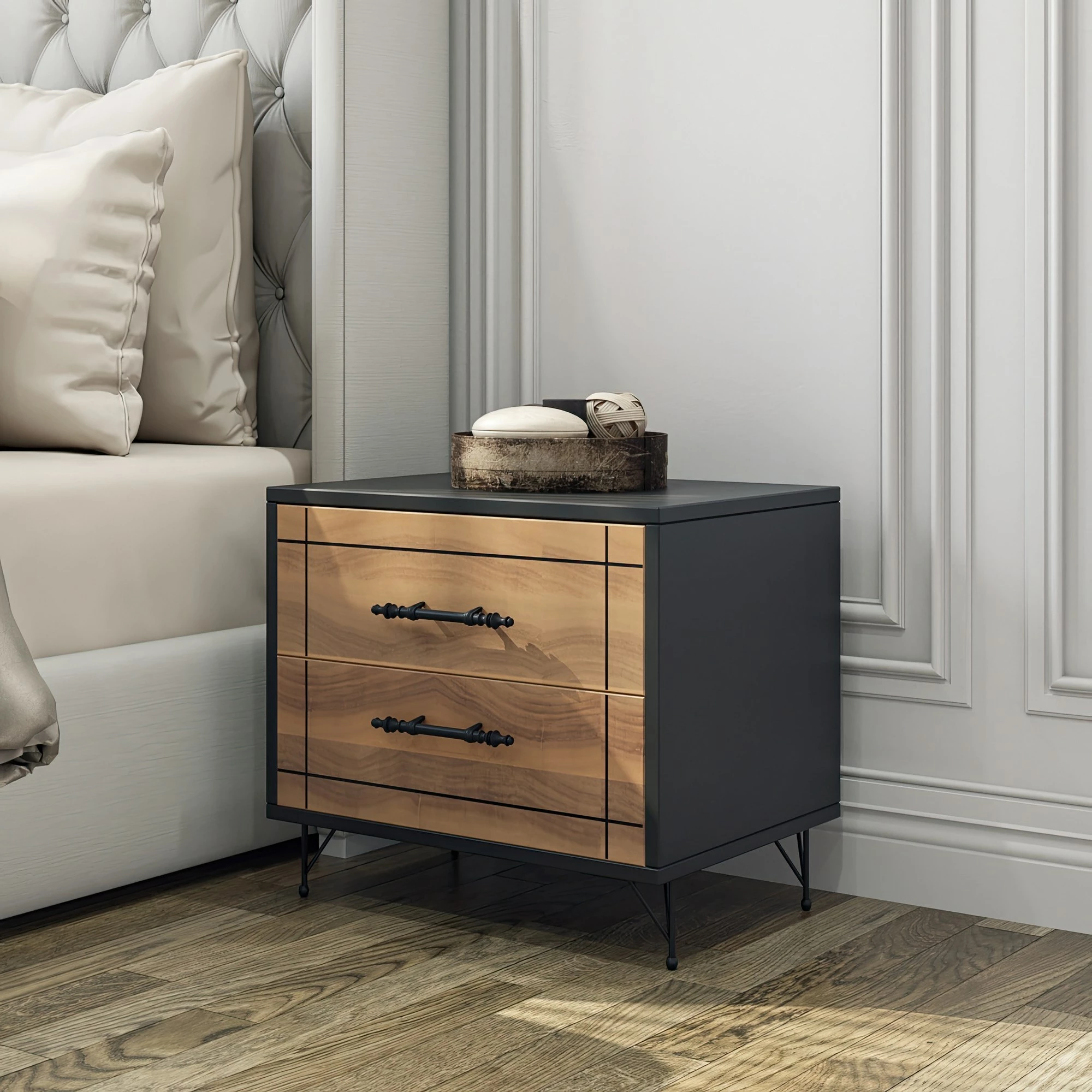 Komodinë nate Hanah Home, ngjyrë arre, e zezë