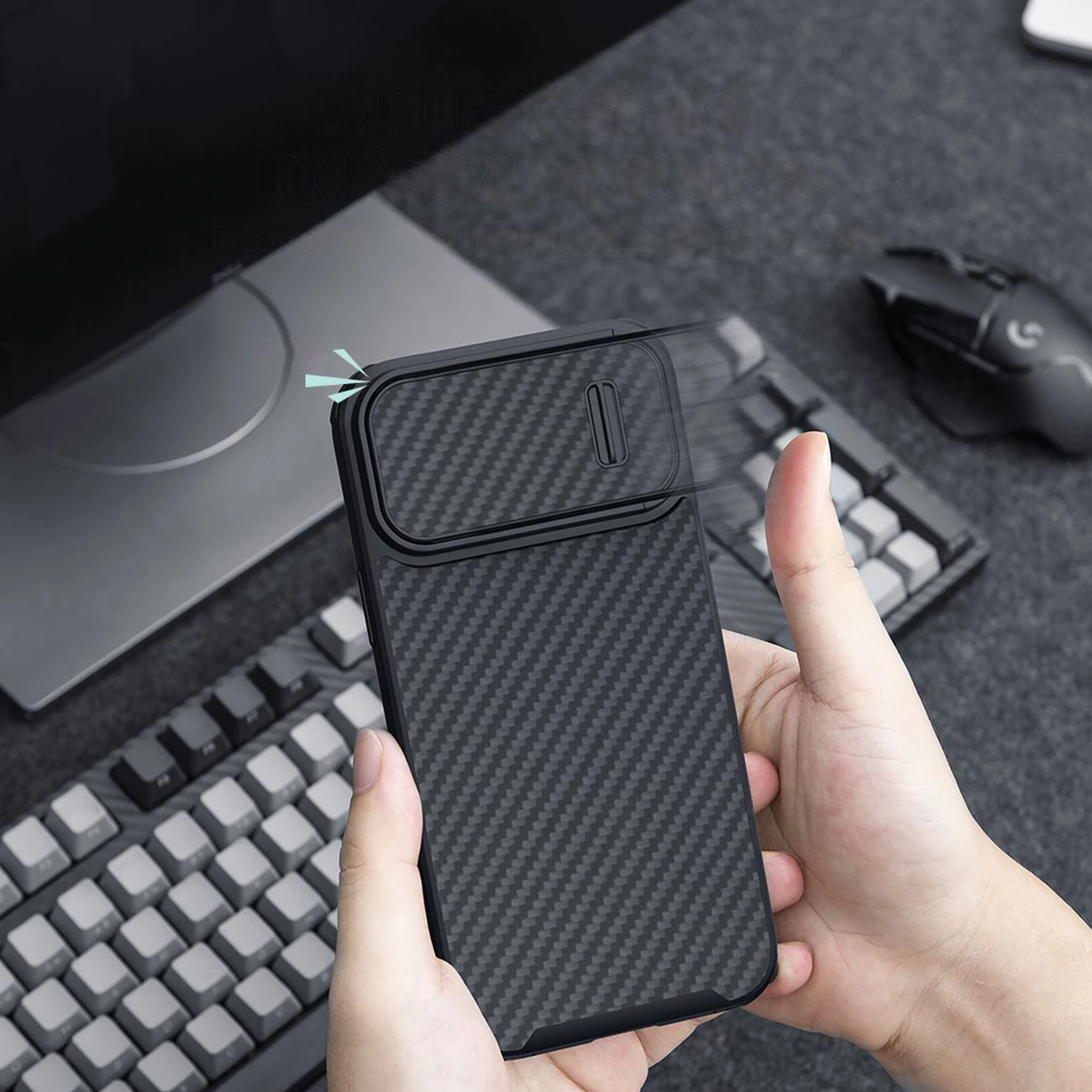 Mbështjellës Nillkin Synthetic Fiber S Case për iPhone 14, me kapak kamere, i zi