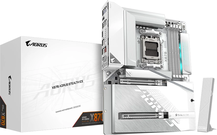 Pllakë amë GIGABYTE X870 AORUS STEALTH ICE, AM5, 4x DDR5, WiFi 7, ATX, e bardhë