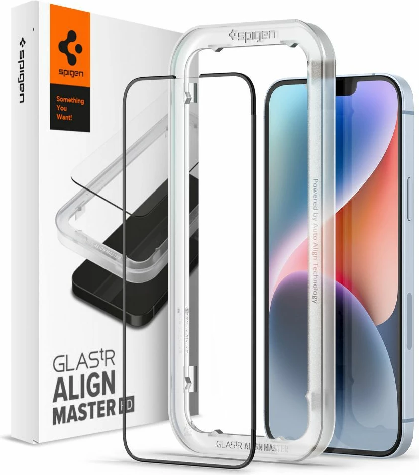 Xham mbrojtës Spigen ALM Glass FC për iPhone 13/13 Pro/14, i zi