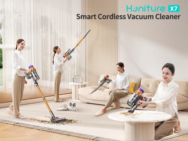 Fshesë elektrike vertikale pa kabllo Honiture X7, 550W, 45.000Pa, 60min, 1.5L, HEPA, ekran LED me prekje, gri/portokalli