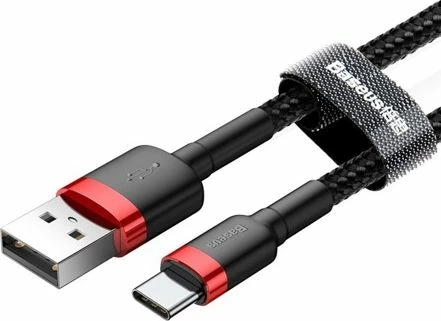 Kabllo USB-A në USB-C Baseus Cafule CATKLF-U91 3 m USB 2.0 e thurur, zi-kuqe