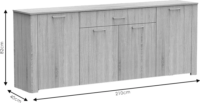 Bufe Kinley ngjyrë gri-wenge 210x40x82cm