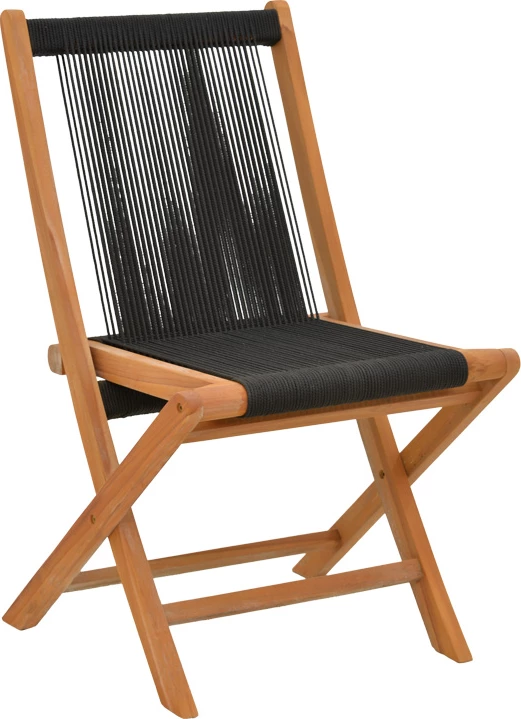 Tavolinë me karrige për terasë Banou-Pino, dru tik natyral, e zezë, 180/240x100x75cm, 7 copë