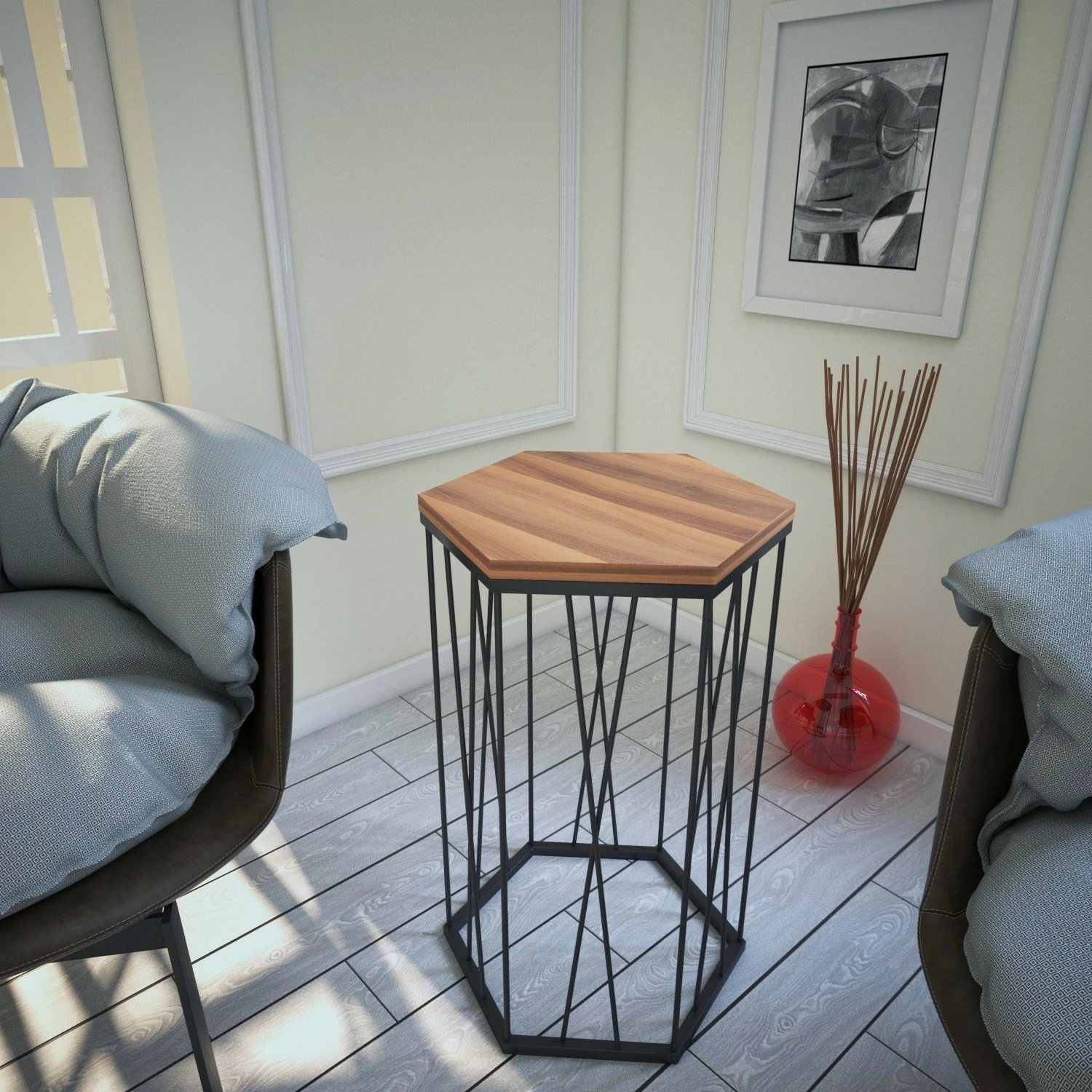 Tavolinë anësore Hanah Home, Cetrus, ngjyrë arre dhe e zezë