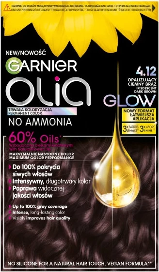 Ngjyrë për flokë për femra Garnier Olia 4.12 Opalescent Dark Brown, 1 copë