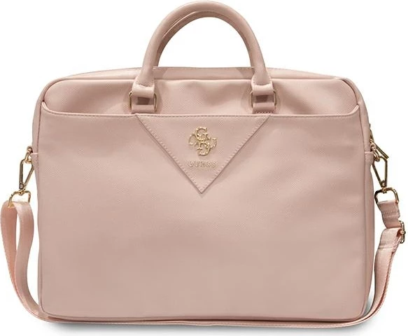 Çantë laptopi Guess ZIP Leather Triangle, 16 inç, lëkurë eko, Rozë