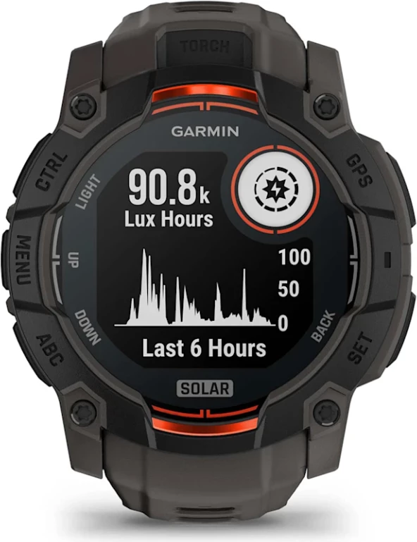 Smartwatch Garmin Instinct® 3 Solar, Black with Charcoal Silicone Strap, 50 mm