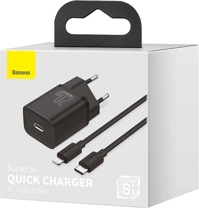 Karikues i shpejtë Baseus Super Si Quick Charger 1C TZCCSUP-B01 me kabllo USB-C në Lightning 1m, Zi