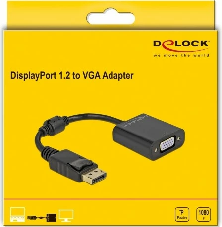 Adapter DisplayPort në VGA DeLOCK 0.15m i zi
