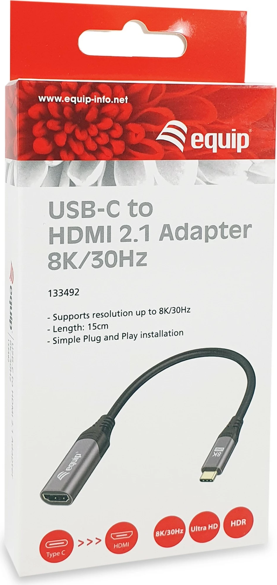 Adapter USB-C në HDMI 2.1 Equip, 8K/30Hz, 0.15m, zi/gri
