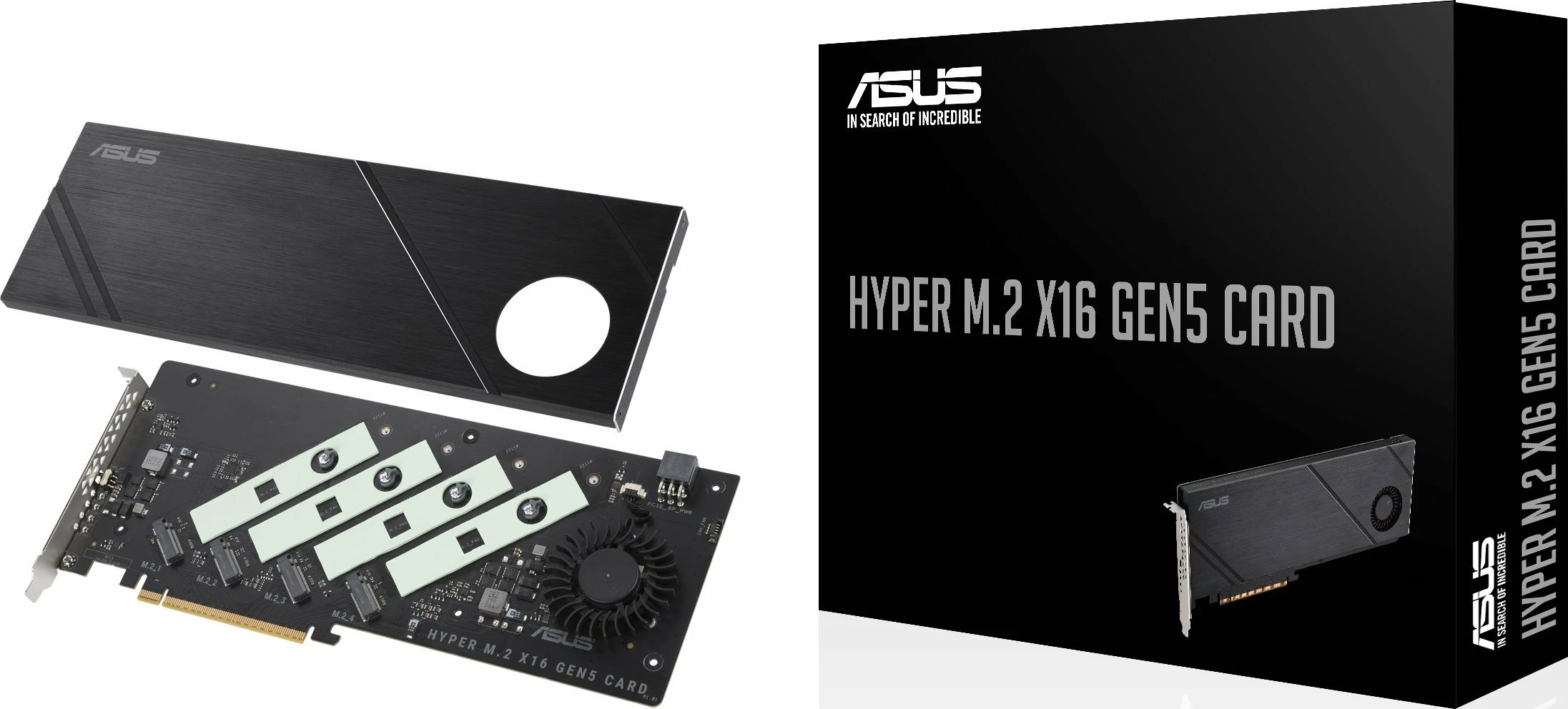 Adapter PCIe Asus Hyper M.2 x16 Gen5, PCI Express 5.0 x16, 4x M.2 NVMe, ftohje aktive, e zezë