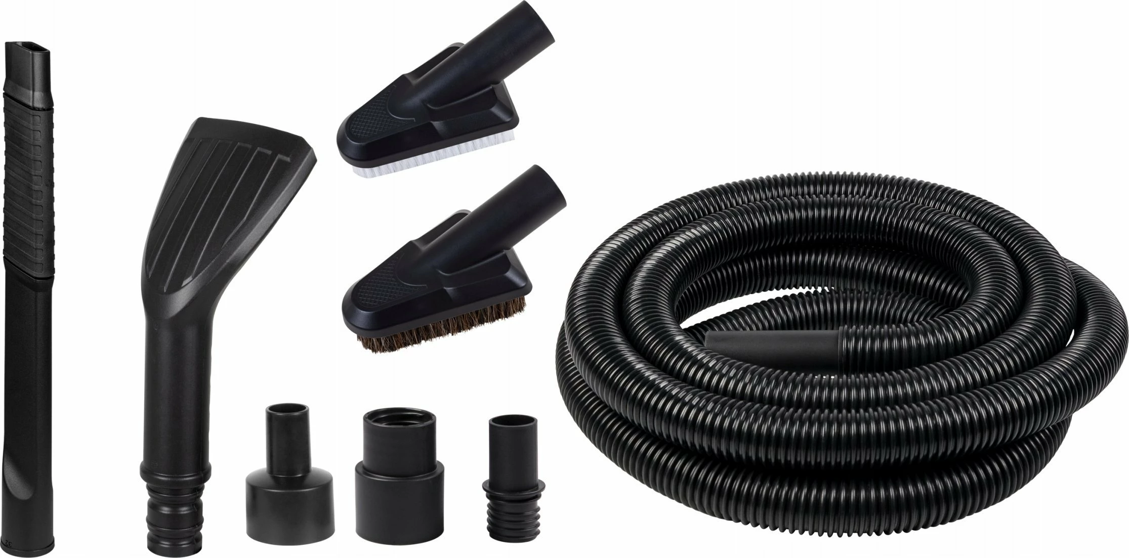 Set aksesorësh për pastrim veture DeWalt DXVA13-0801, 8 pjesë, zorrë 4.5 m (32 mm), 3 adaptera