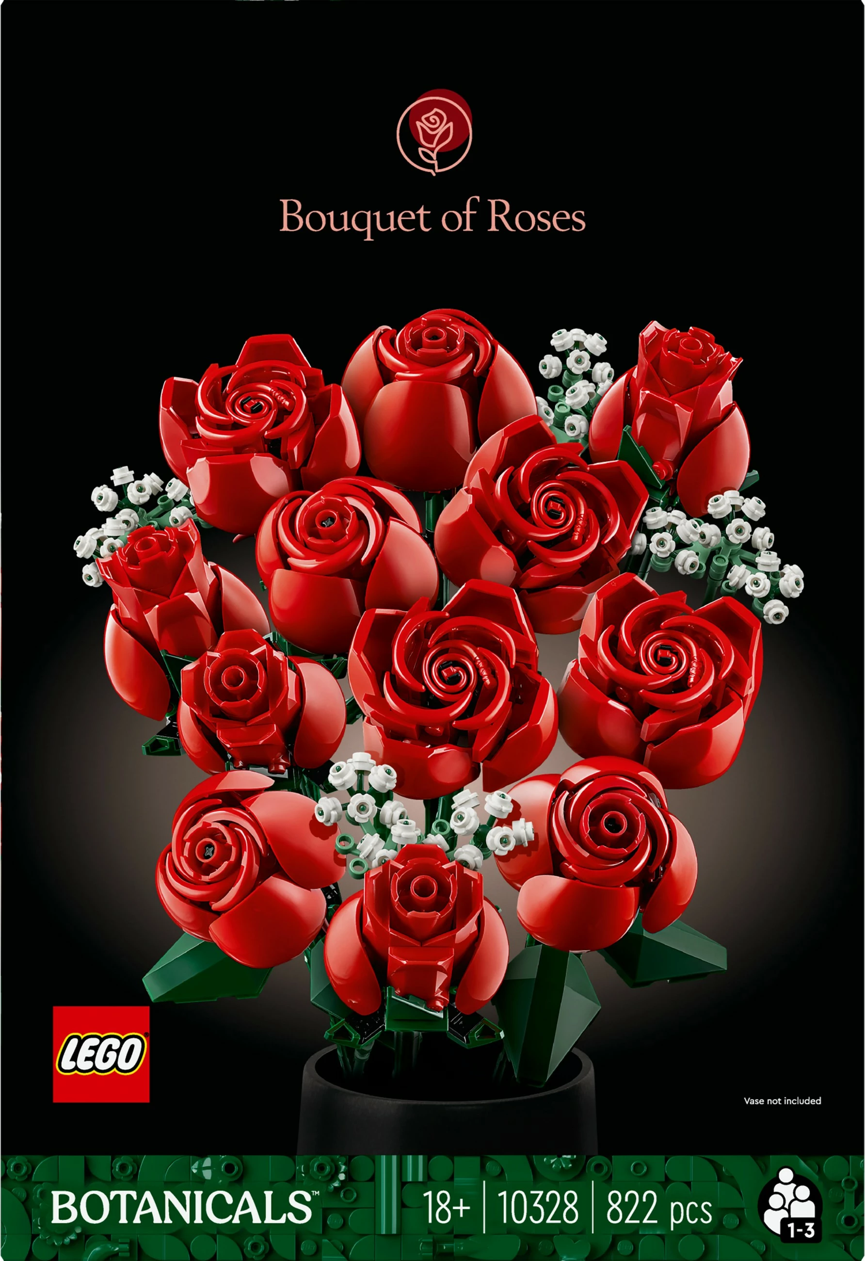 Set ndërtimi LEGO Bouquet of Roses, 822 copë, shumëngjyrësh
