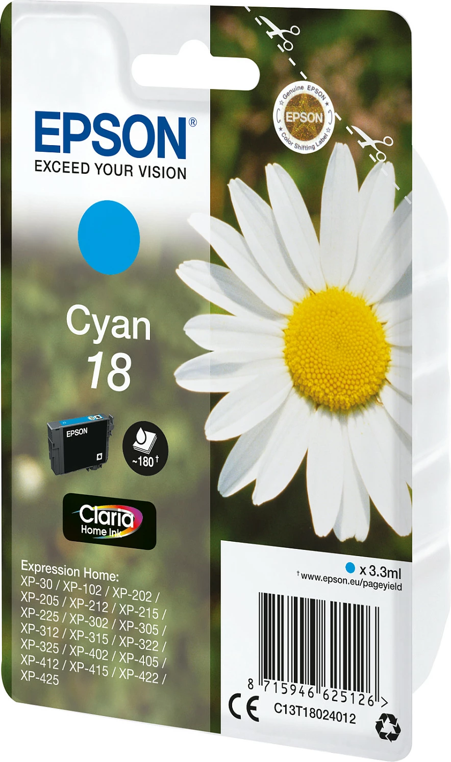 Toner Epson Daisy Singlepack Cyan 18 Claria Home Ink, 3.3 ml