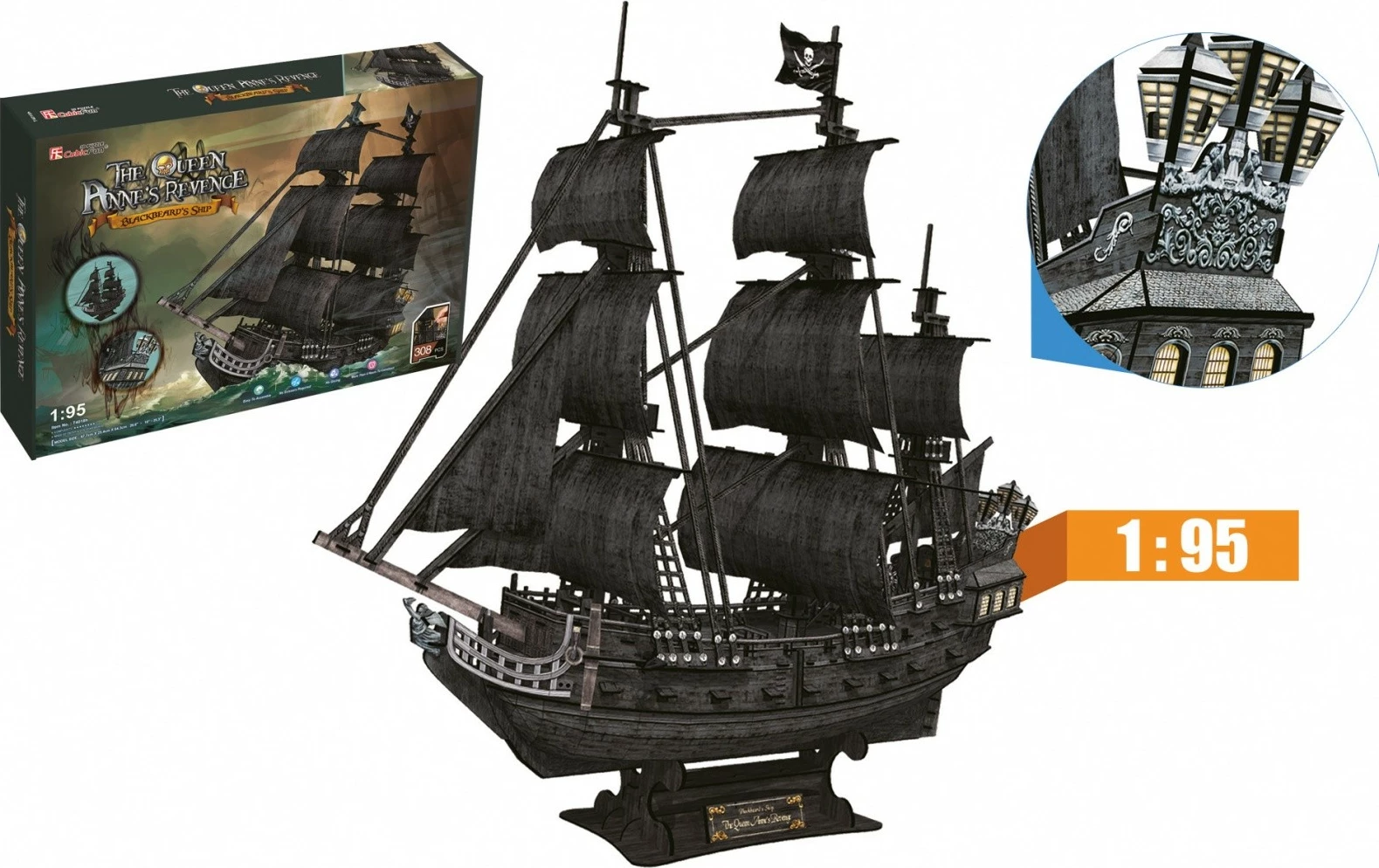 Puzzle 3D Cubic Fun Queen Anne's Revenge, set i madh, 308 pjesë