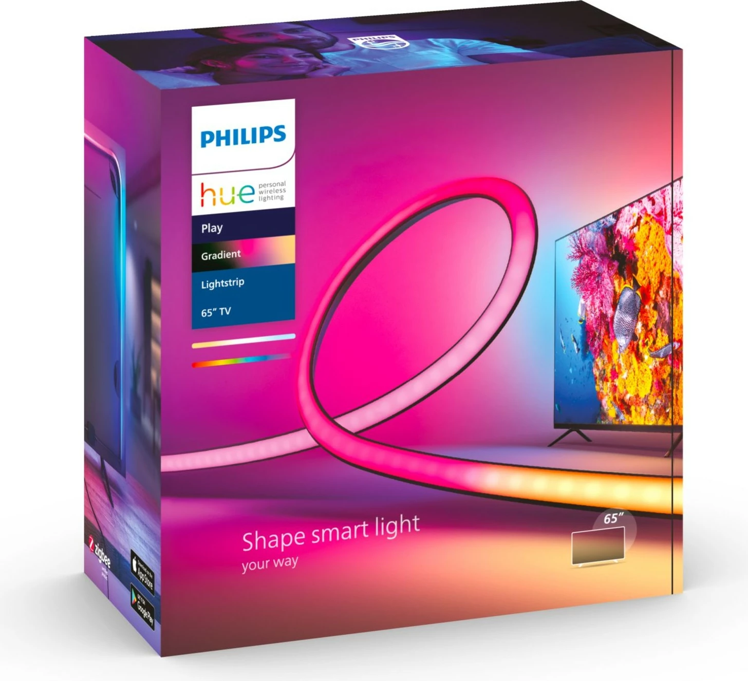 Shirit dritash smart Philips Hue Play Gradient 65 inch, LED, shumëngjyrësh, Bluetooth/Zigbee, silikon, i zi