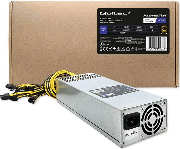 Kasë furnizues energjie Qoltec 50177, 1600W, 80 PLUS Gold, Silver