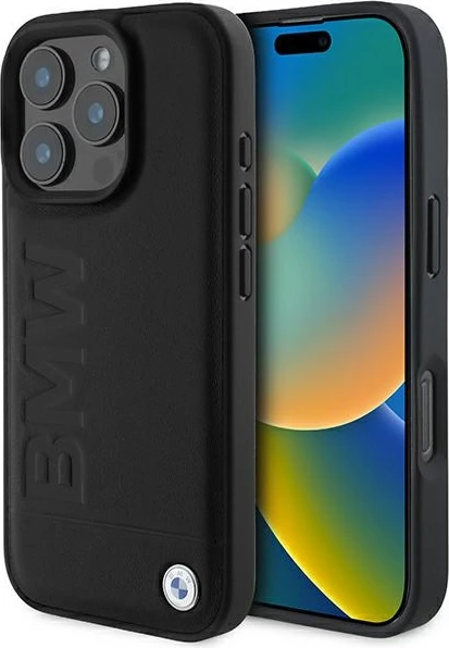 Mbështjellës BMW Leather Hot Stamp për iPhone 16 Pro Max, i zi