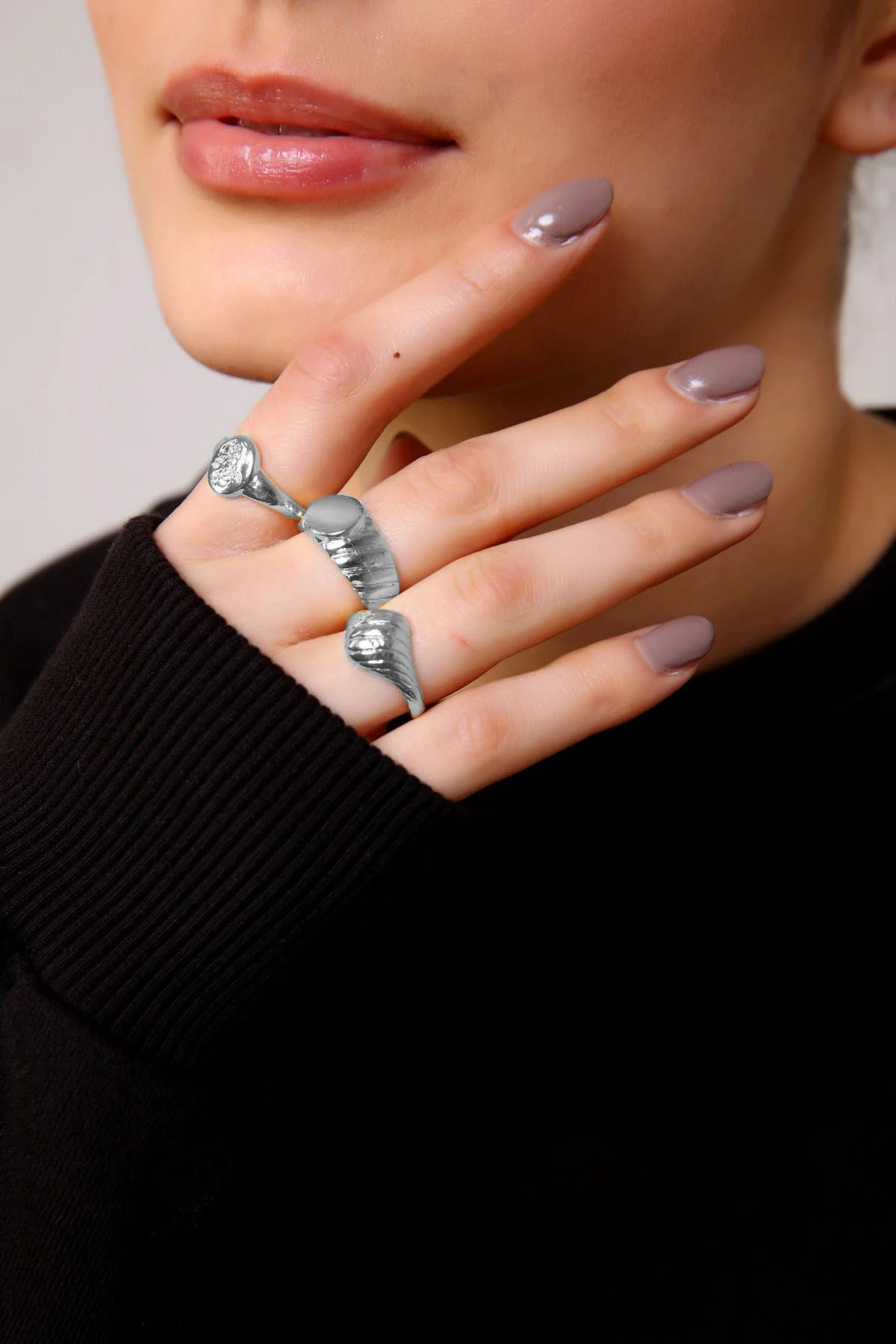 Unaza argjendi Jumeon, set prej 3 copash, Gms-3Vntg-Yzk