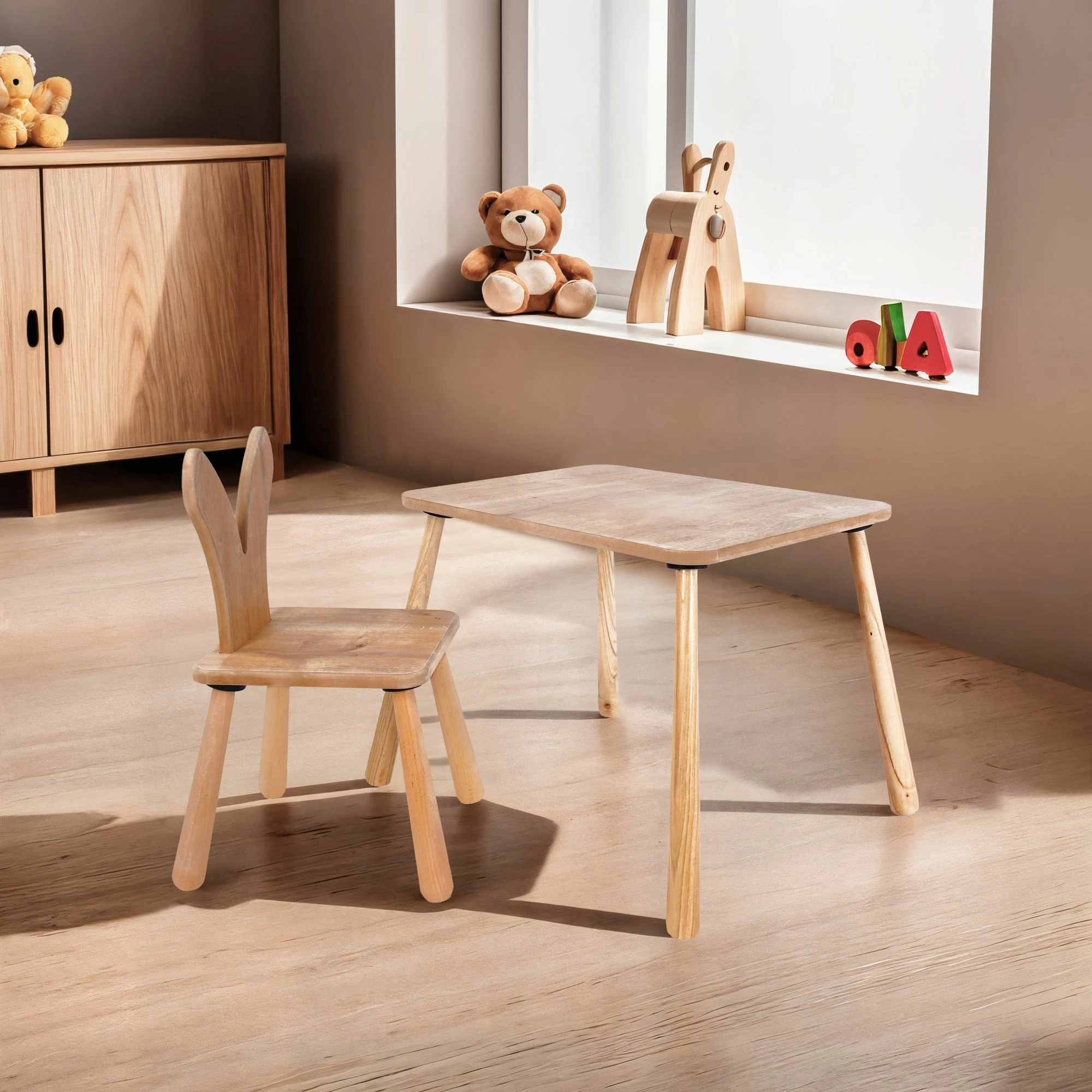 Set tavoline me karrige për fëmijë, Skye Decor, BLTYZ-AKTV060, ngjyrë lisi, 11 copë