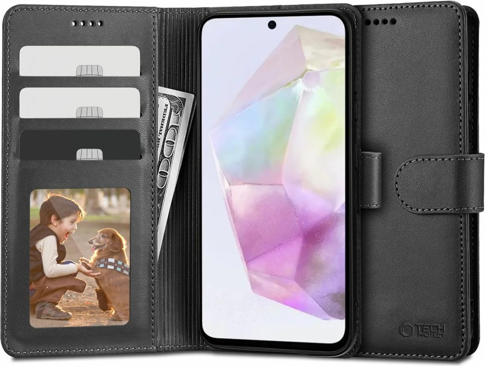 Mbështjellës portofol Tech-Protect për Samsung Galaxy A35 5G, eko-lëkurë, i zi