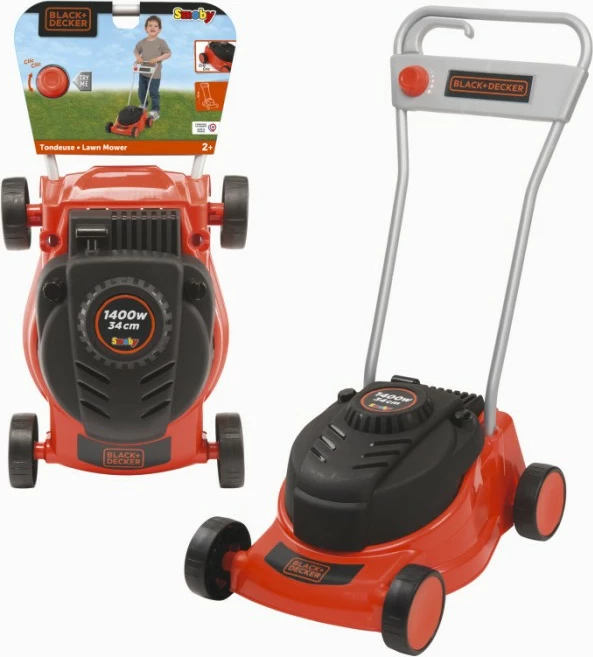 Lodër kositëse bari Smoby Black & Decker, për fëmijë, 35x26x56 cm, portokalli/zezë