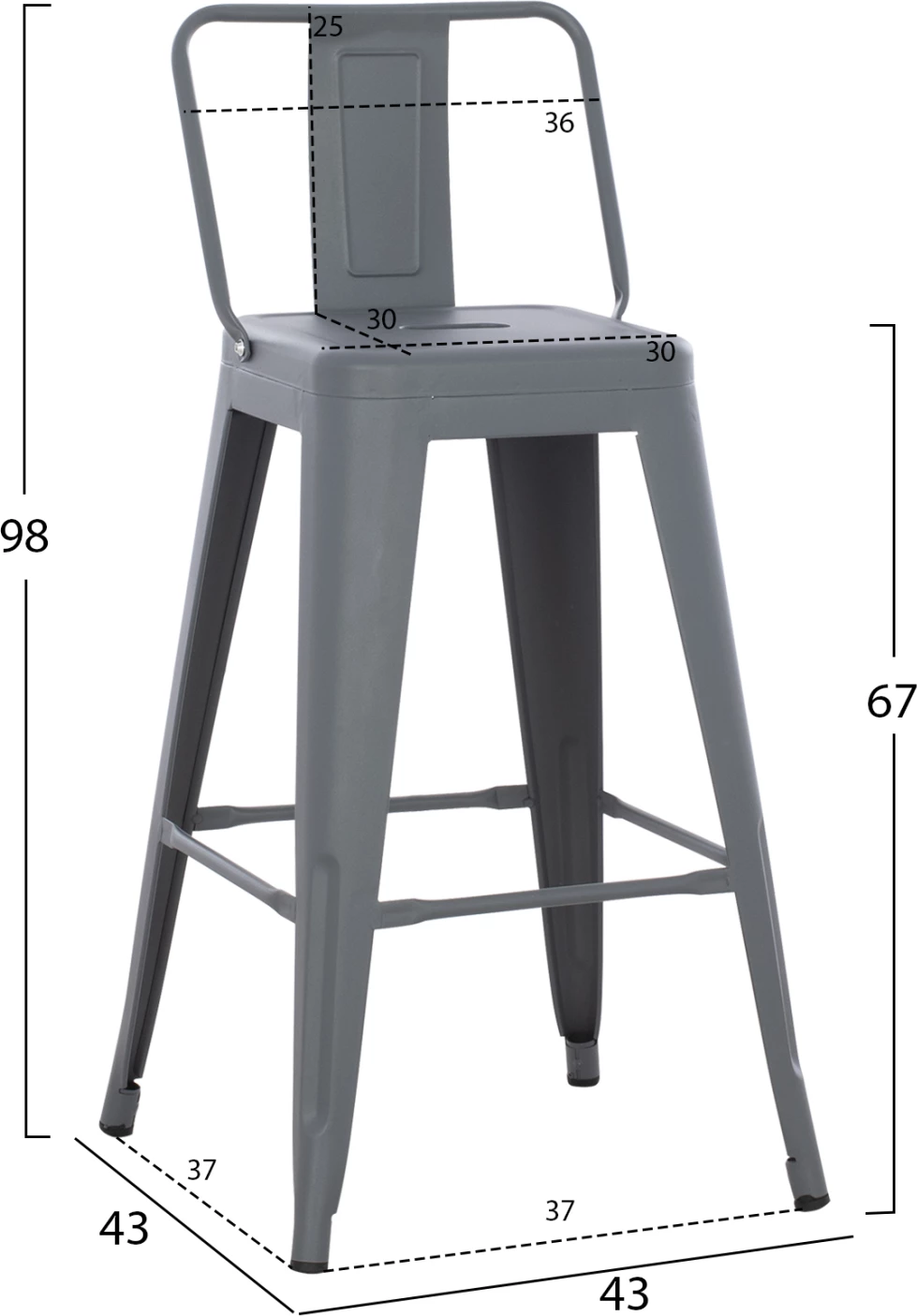 Karrige për bar Melita, lartësi mesatare, metalike, ngjyrë gri, FH8574.10, 42x42x98 cm