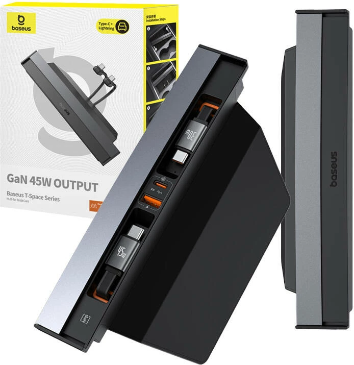 Hub Baseus T-Space me kabllo USB-C në USB-C për Tesla, i zi