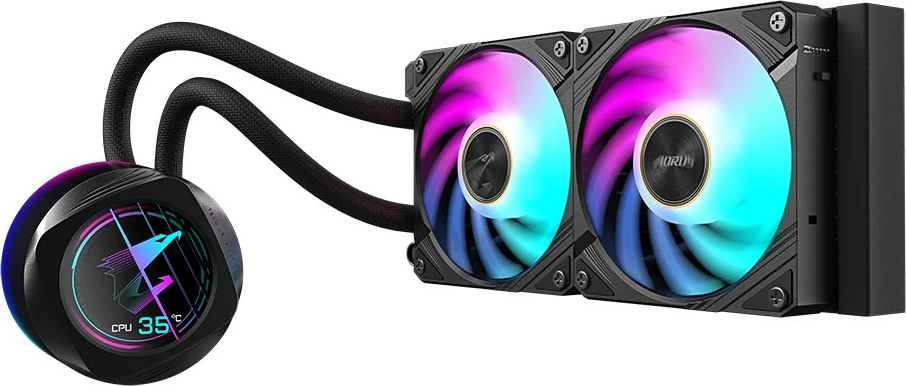 Ftohës lëngshëm Gigabyte AORUS WATERFORCE X II 240, 2x120mm ARGB, LCD, i zi